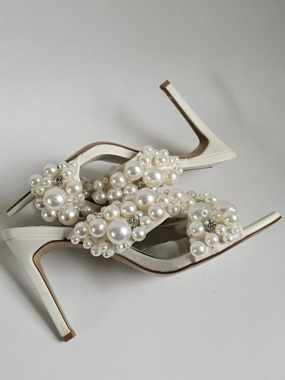 Steve Madden Ivory Pearl-Embellished High Heel Mules